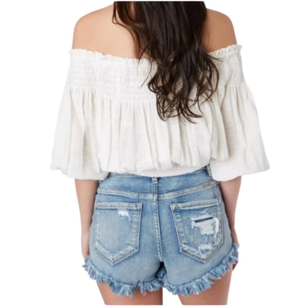 Free People/ We the free “Dancing Til Dawn”White Billowy Gauzy Peasant crop - Picture 2 of 6